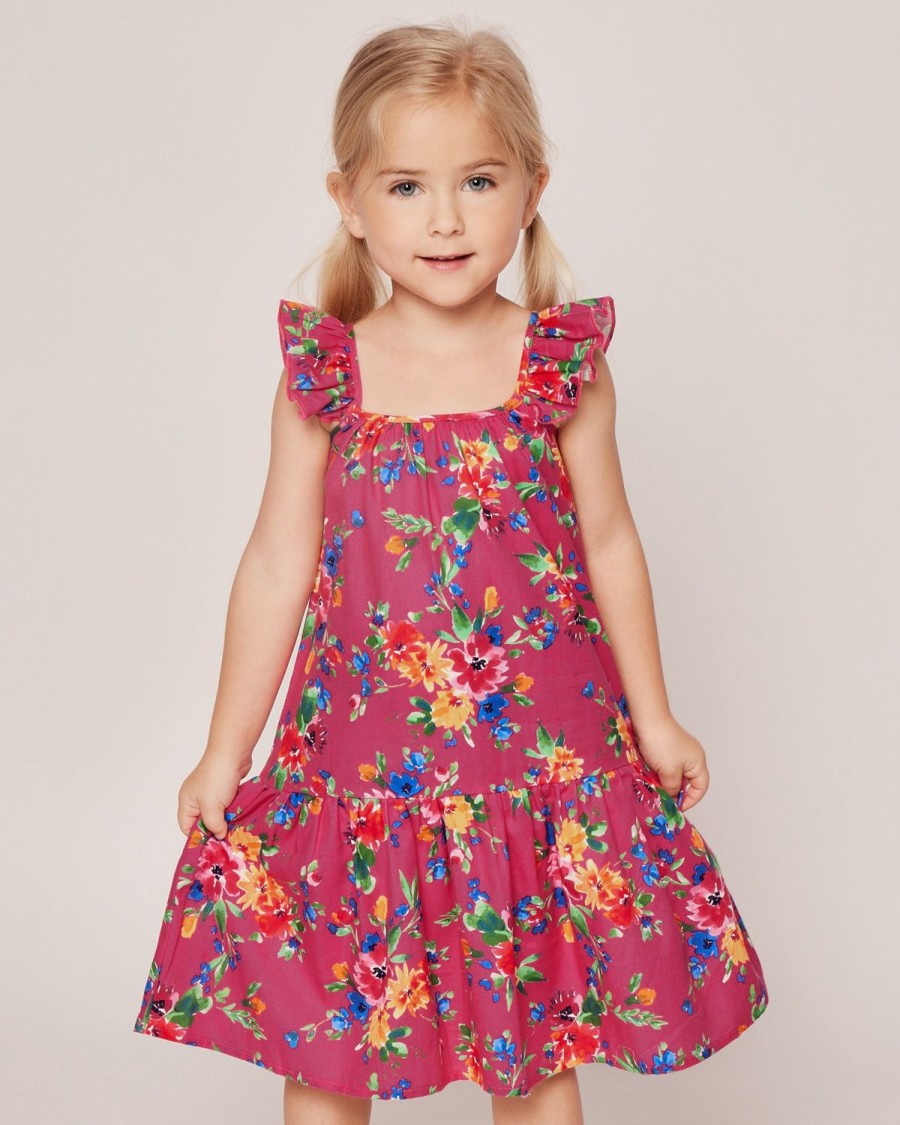 Kids Petite Plume Daywear | Girl'S Twill Celeste Dress In Summer Blooms