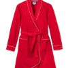 Women Petite Plume | Women'S Flannel Robe In Red With White Piping