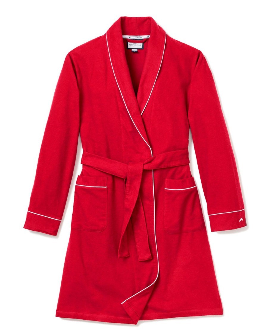 Women Petite Plume | Women'S Flannel Robe In Red With White Piping