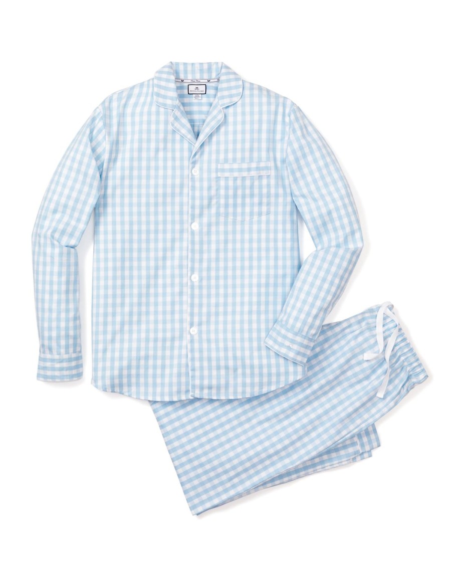 Men Petite Plume | Men'S Twill Pajama Set In Light Blue Gingham