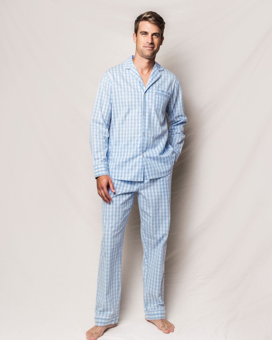 Men Petite Plume | Men'S Twill Pajama Set In Light Blue Gingham