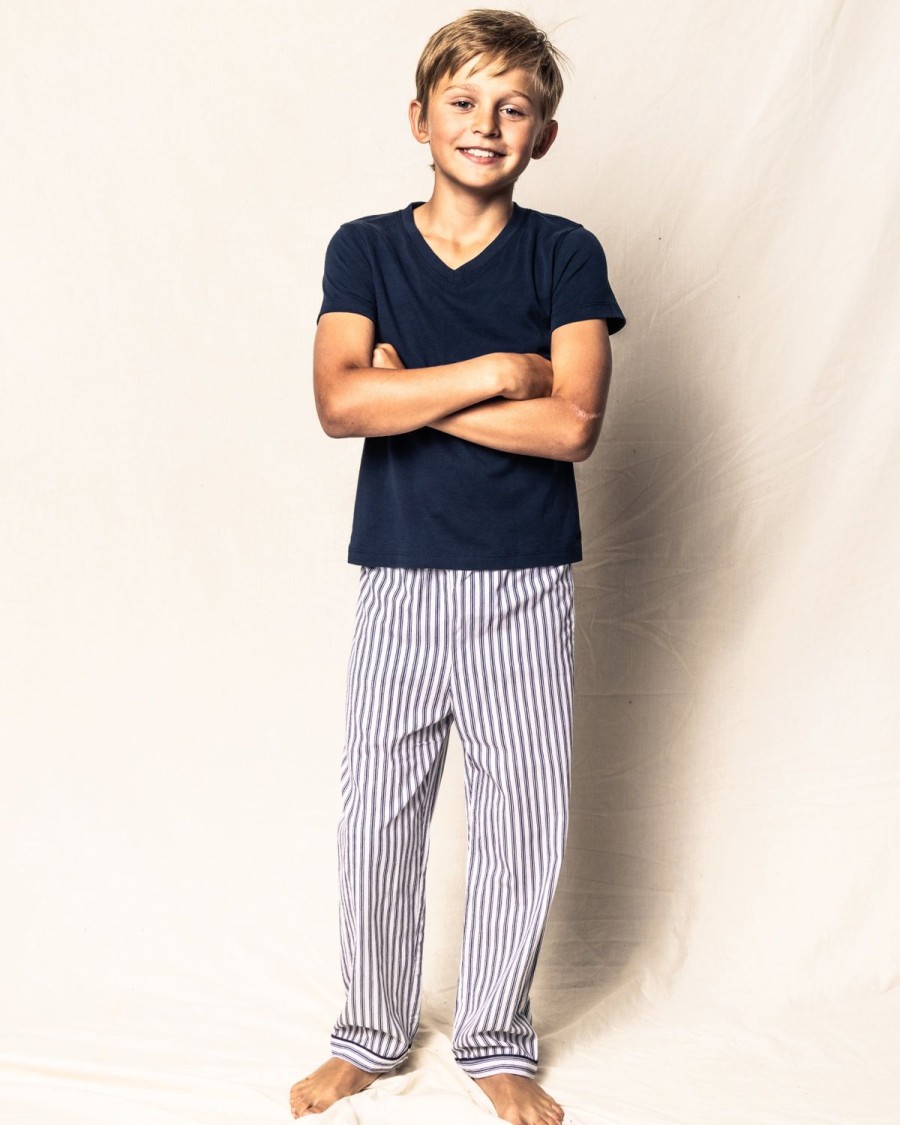 Kids Petite Plume Pajamas | Kid'S Twill Pajama Pants Navy French Ticking