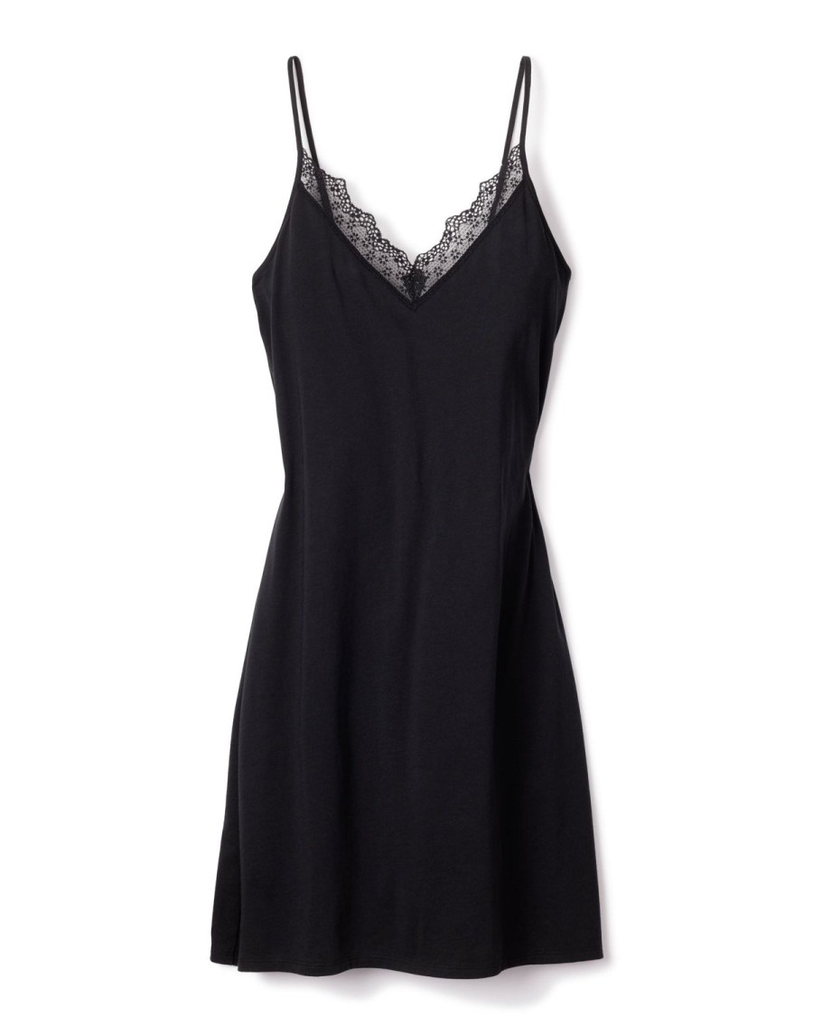 Women Petite Plume | Women'S Pima Nightgown With Lace In Black