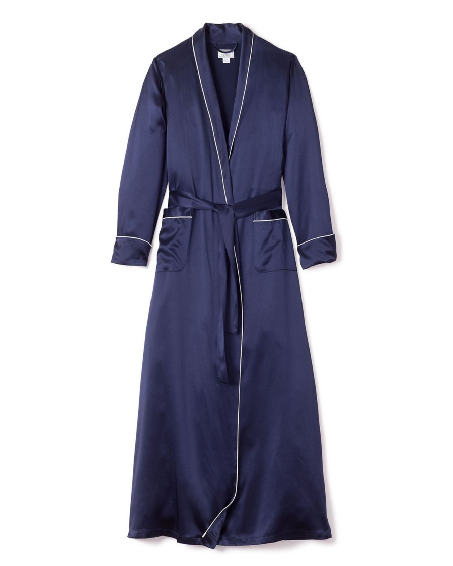 Women Petite Plume | Women'S Silk Long Robe In Navy