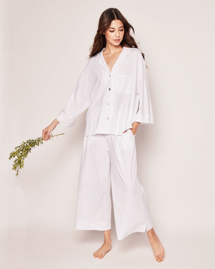 Women Petite Plume | Women'S Pima Wide Leg Pajama Set In White