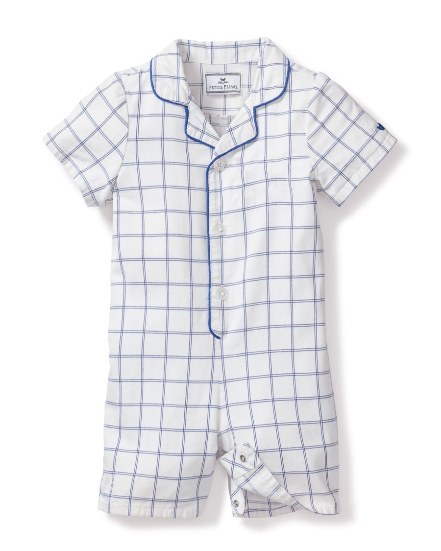 Kids Petite Plume Rompers | Baby'S Twill Summer Romper In Nantucket Tattersall