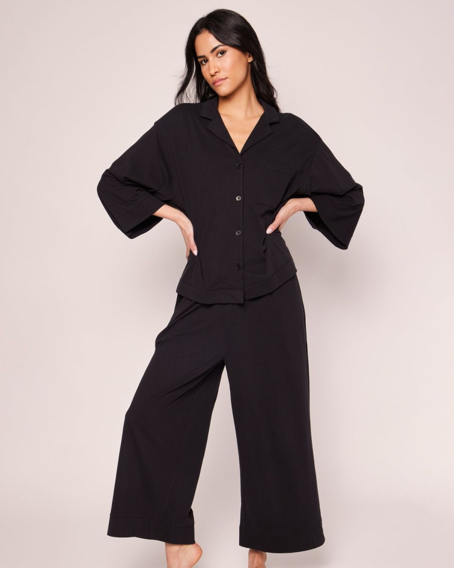 Women Petite Plume | Women'S Pima Wide Leg Pajama Set In Black