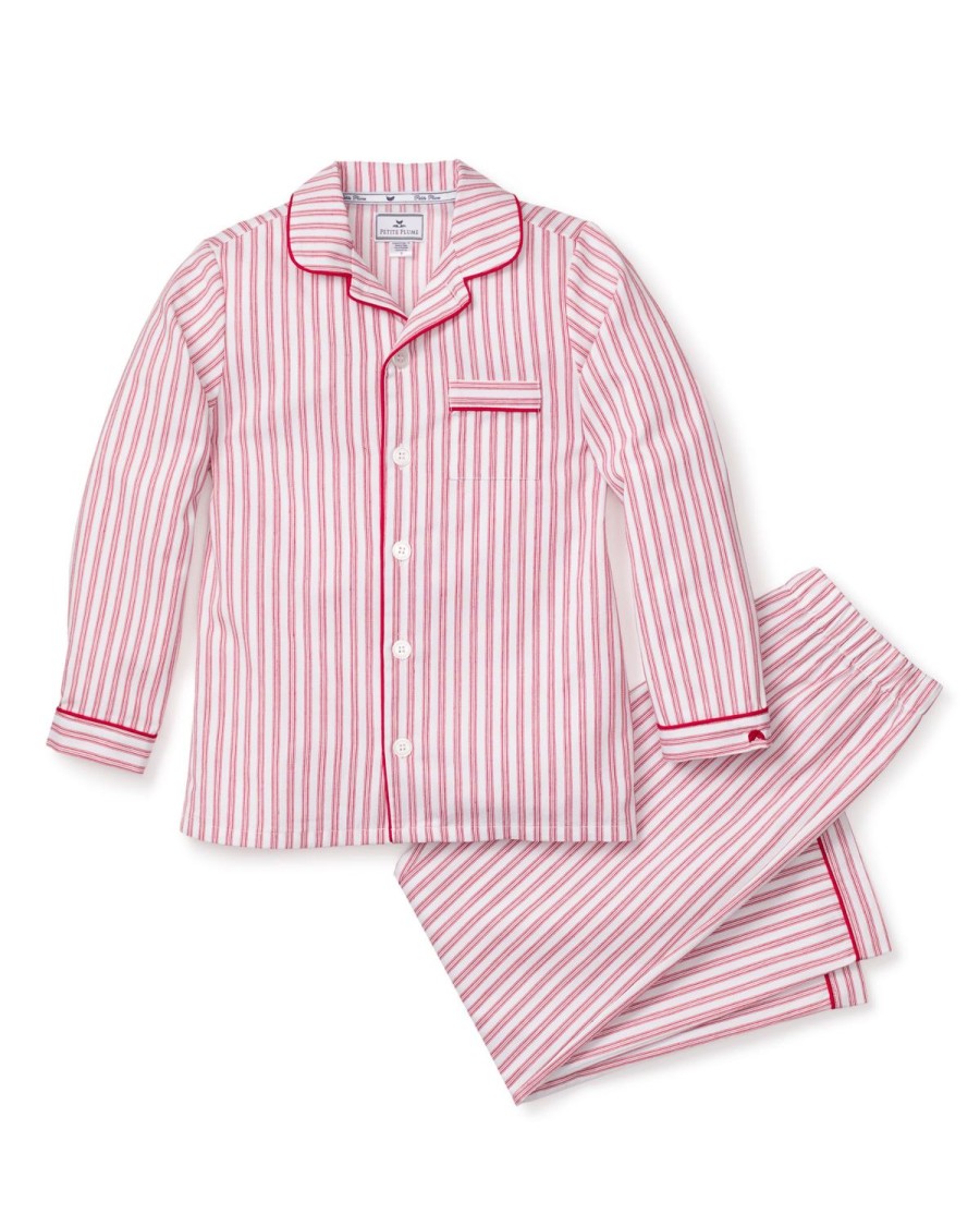 Kids Petite Plume Pajamas | Kid'S Twill Pajama Set In Antique Red Ticking