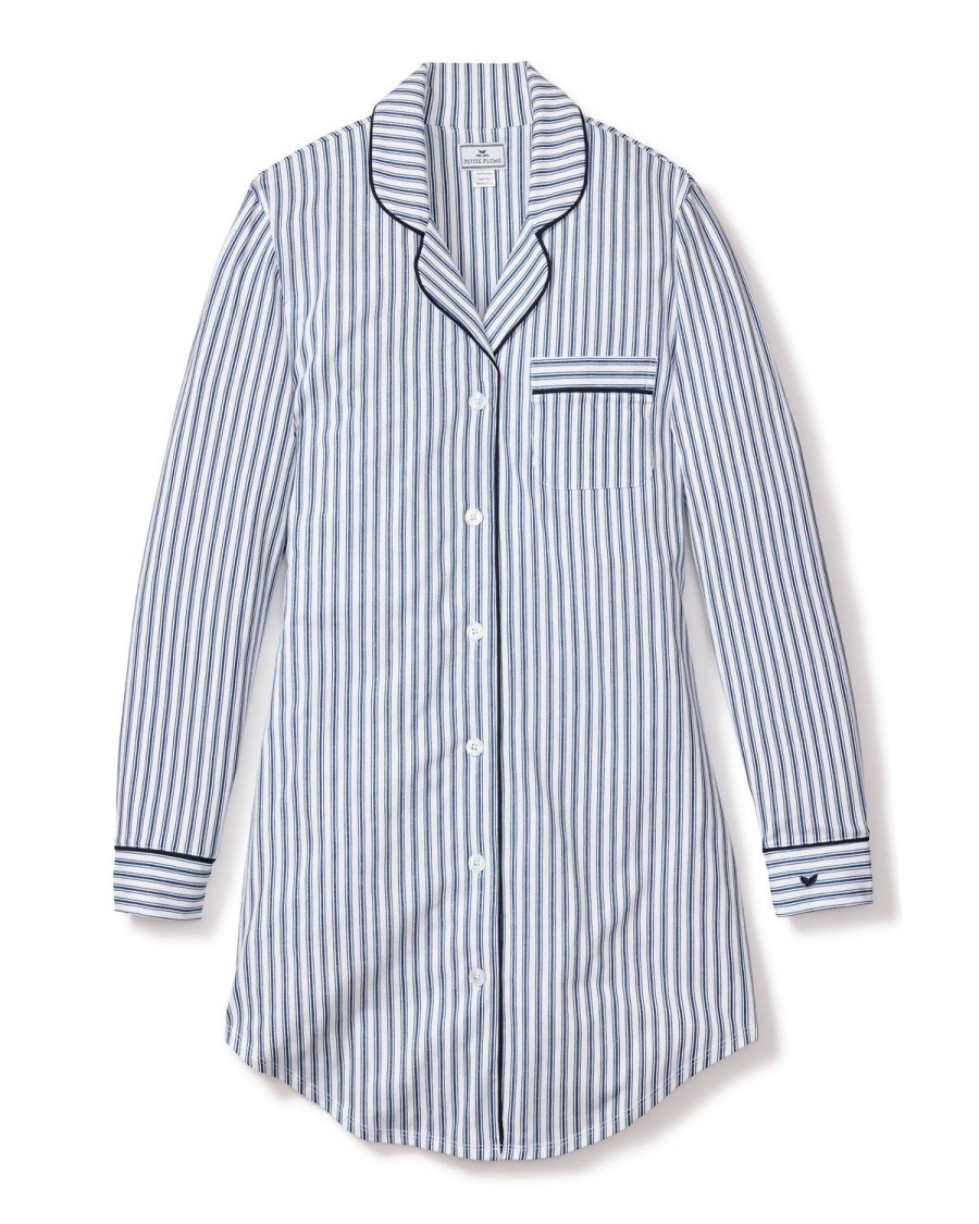 Women Petite Plume | Women'S Pima Nightshirt In Navy French Ticking