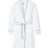 Women Petite Plume | Women'S Pima Robe In White With Navy Piping