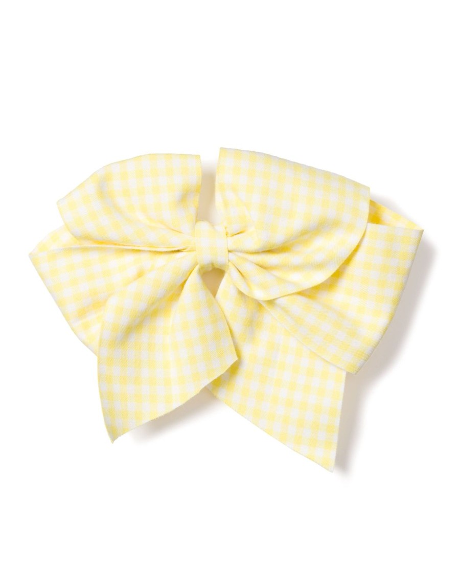 Kids Petite Plume Accessories | Girl'S Twill Hair Bows In Yellow Gingham