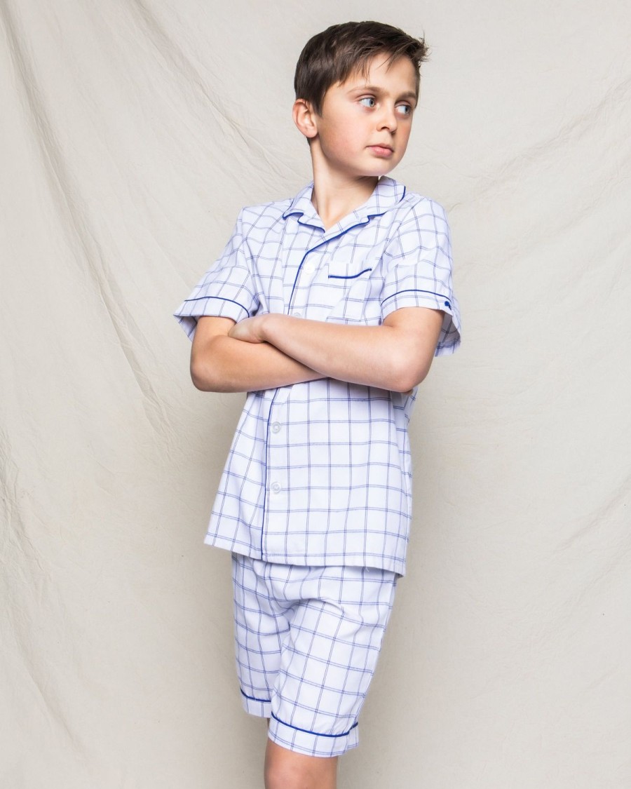 Kids Petite Plume Pajamas | Kid'S Twill Pajama Short Set In Nantucket Tattersall