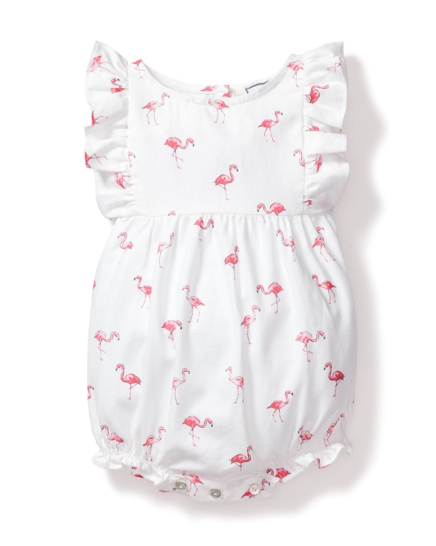 Kids Petite Plume Rompers | Baby'S Twill Ruffled Romper In Flamingos