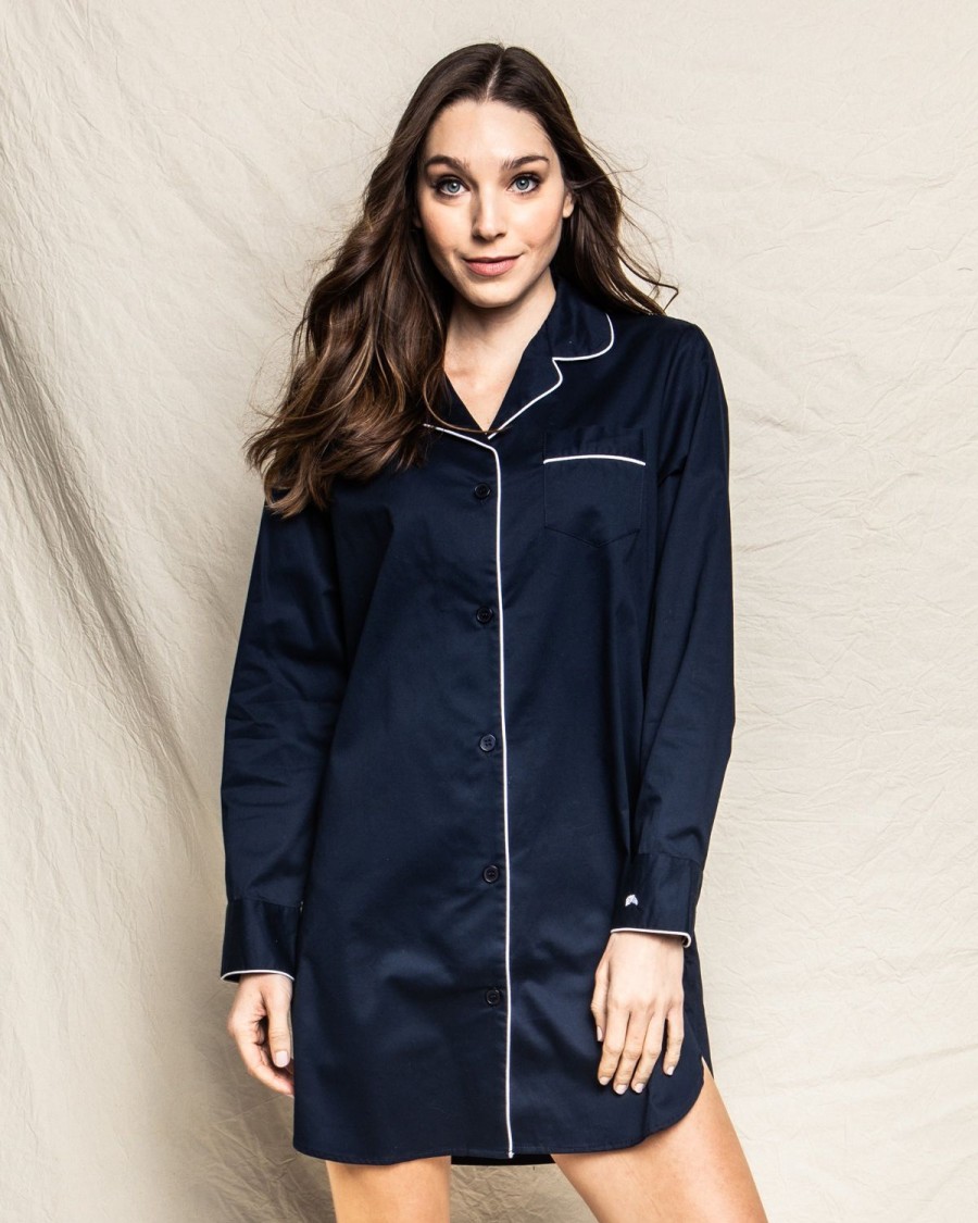 Women Petite Plume | Women'S Twill Nightshirt In Navy