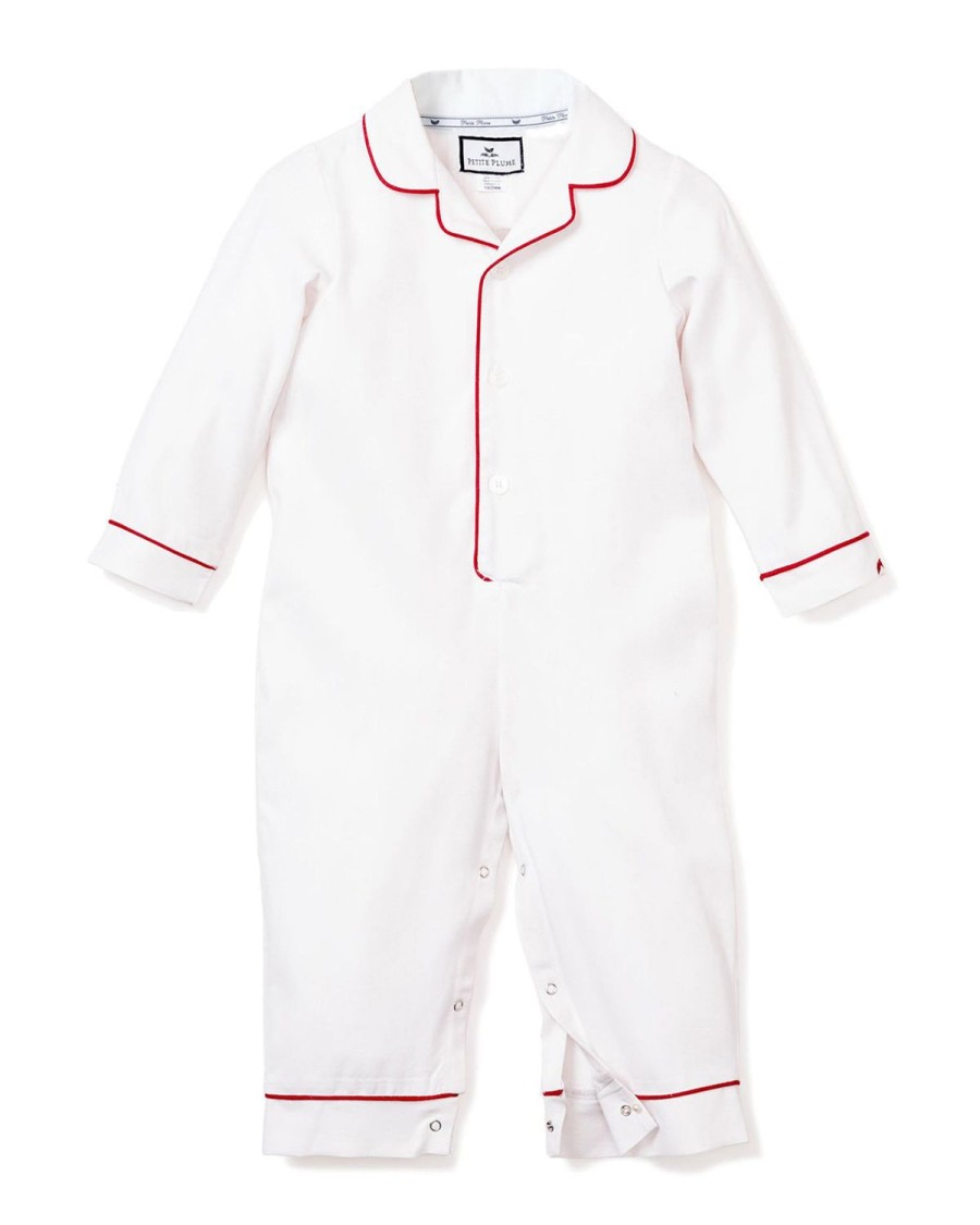 Kids Petite Plume Rompers | White Festive Romper With Red Piping