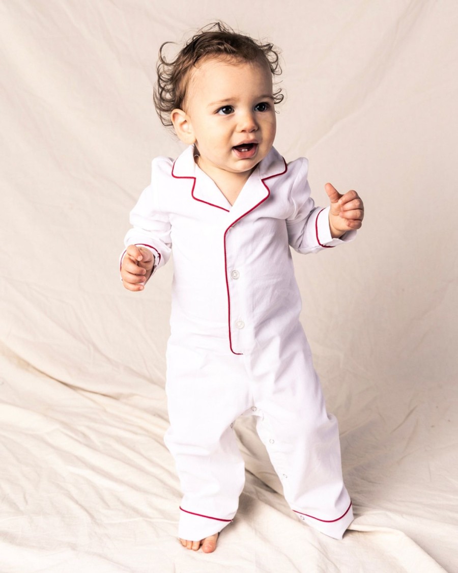 Kids Petite Plume Rompers | White Festive Romper With Red Piping