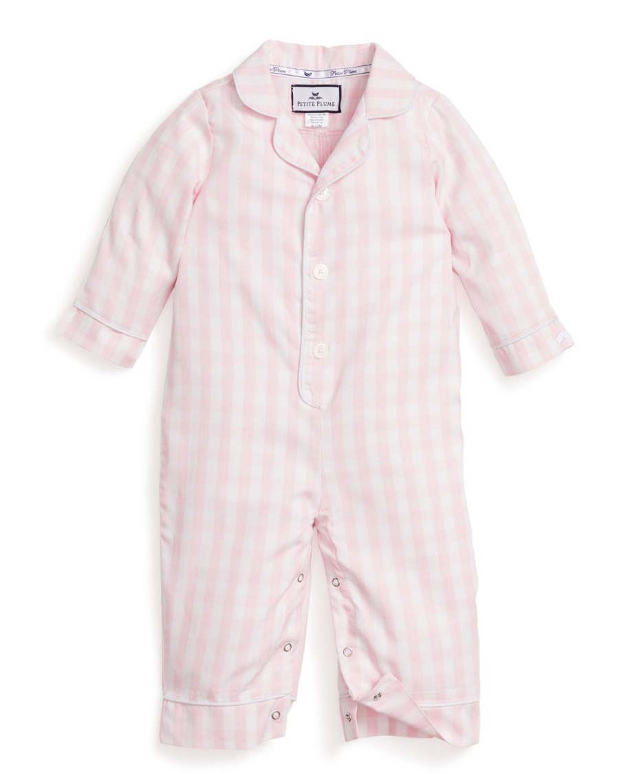 Kids Petite Plume Rompers | Baby'S Twill Romper In Pink Gingham