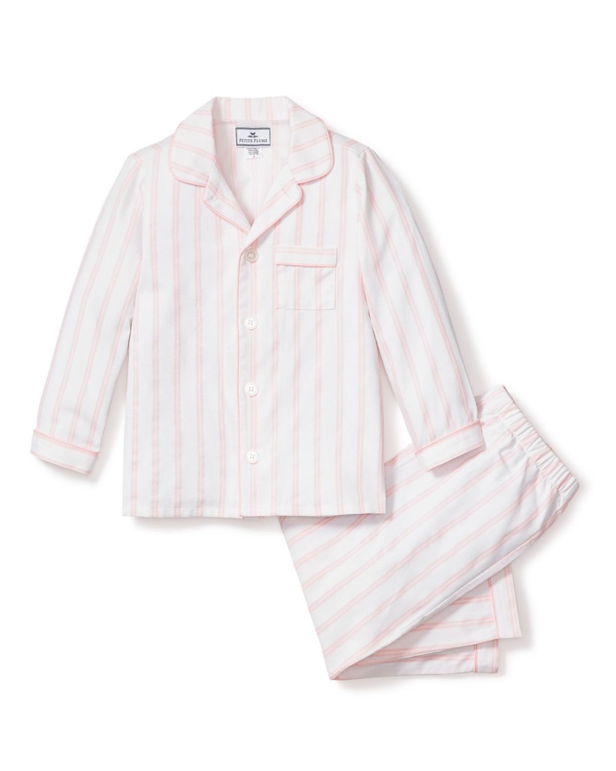 Kids Petite Plume Pajamas | Kid'S Twill Pajama Set In Pink And White Stripe