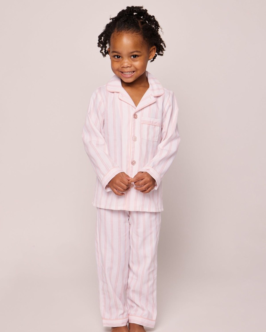 Kids Petite Plume Pajamas | Kid'S Twill Pajama Set In Pink And White Stripe