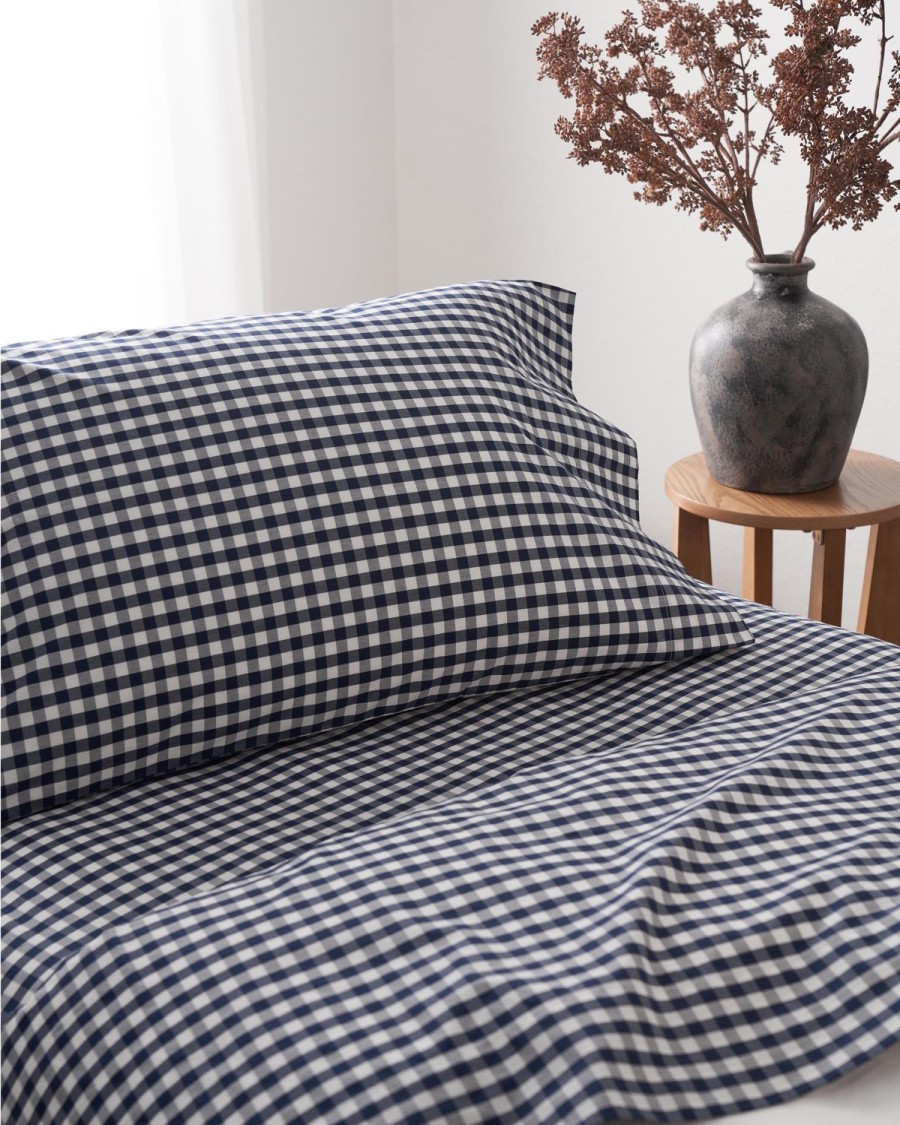 Home Petite Plume Sheets | Luxe Premium Cotton Navy Gingham Bed Sheets