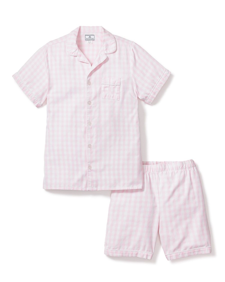 Kids Petite Plume Pajamas | Kid'S Twill Pajama Short Set In Pink Gingham