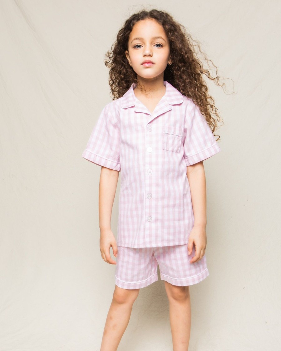 Kids Petite Plume Pajamas | Kid'S Twill Pajama Short Set In Pink Gingham