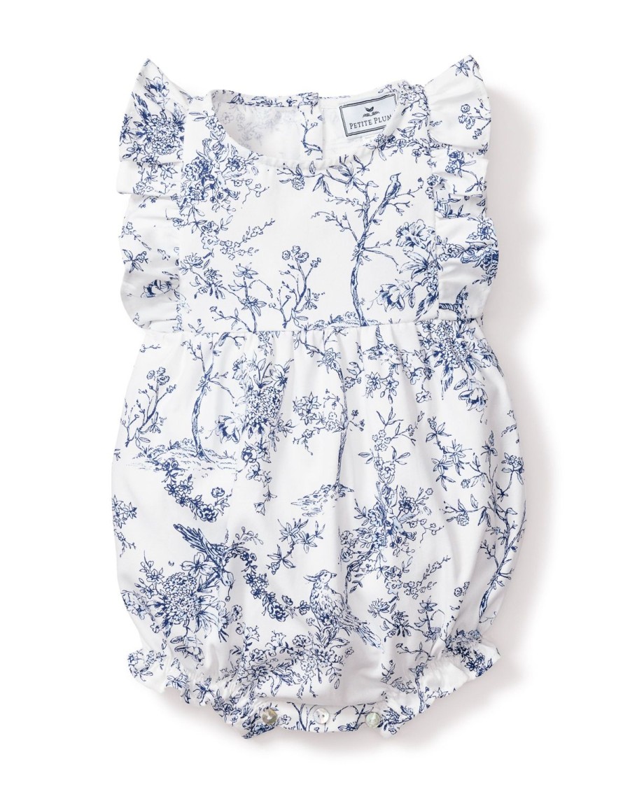 Kids Petite Plume Rompers | Baby'S Twill Ruffled Romper In Timeless Toile