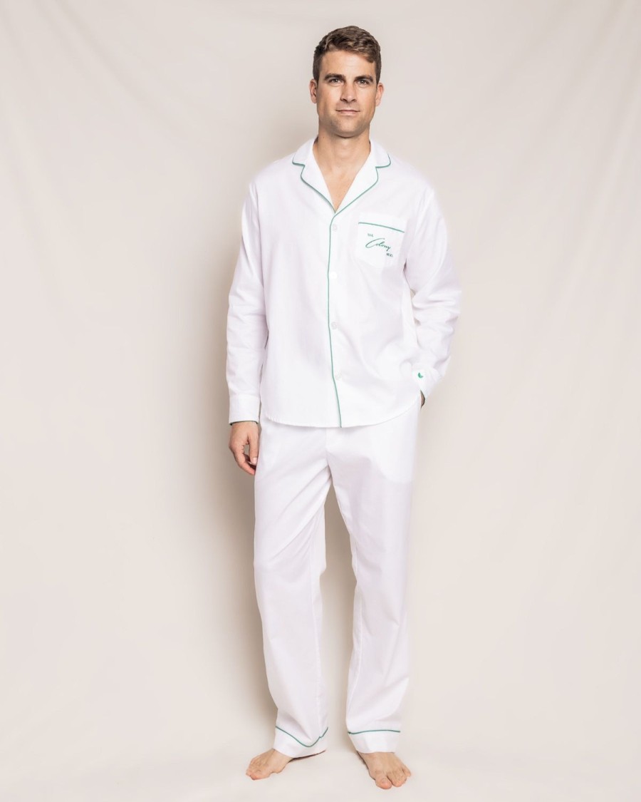 Men Petite Plume | Colony Hotel X Petite Plume Men'S White With Green Piping Pajama Set