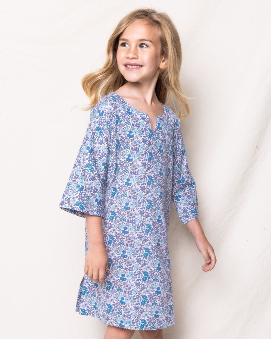 Kids Petite Plume Daywear | Girl'S Twill Caftan In Fleur D'Azur