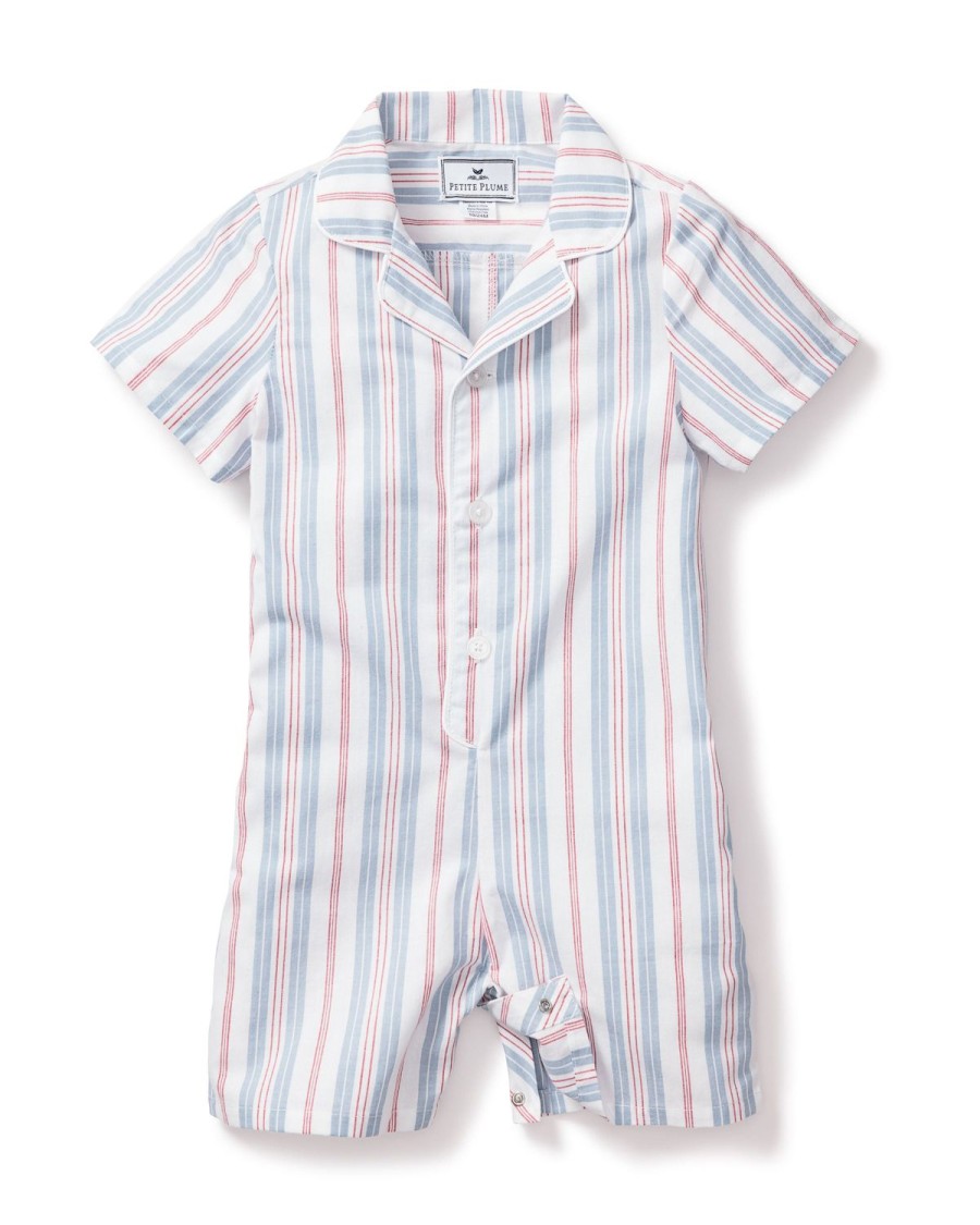 Kids Petite Plume Rompers | Baby'S Twill Summer Romper In Vintage French Stripes