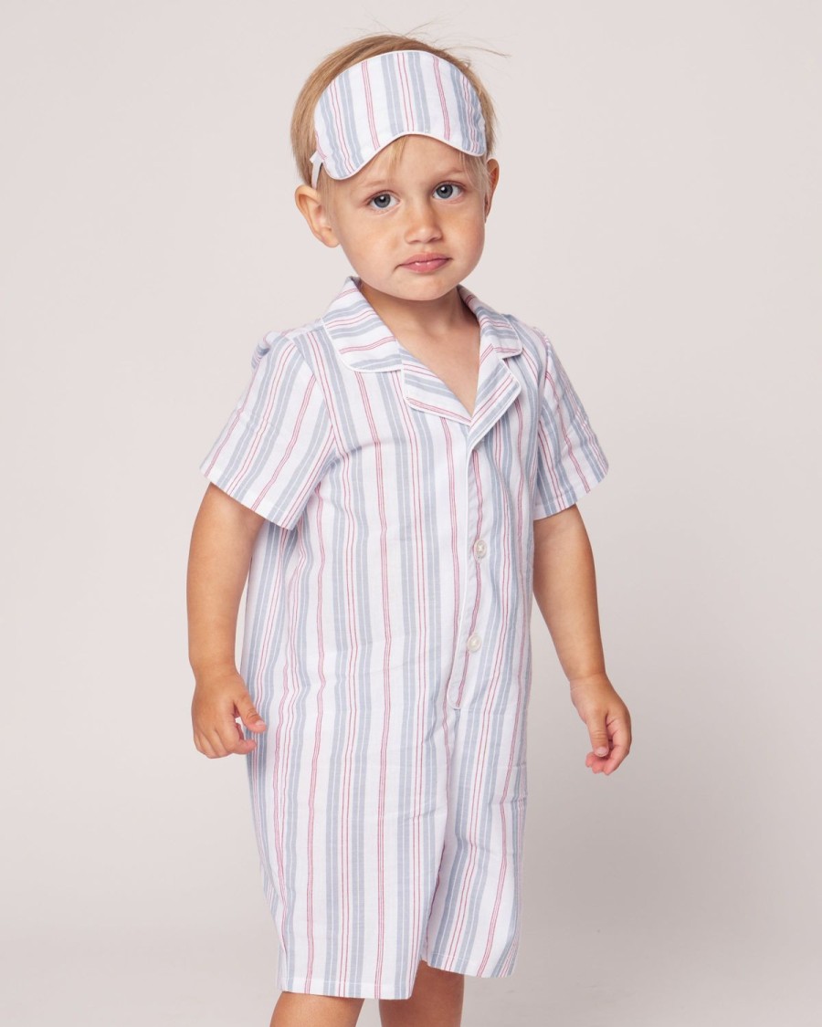 Kids Petite Plume Rompers | Baby'S Twill Summer Romper In Vintage French Stripes