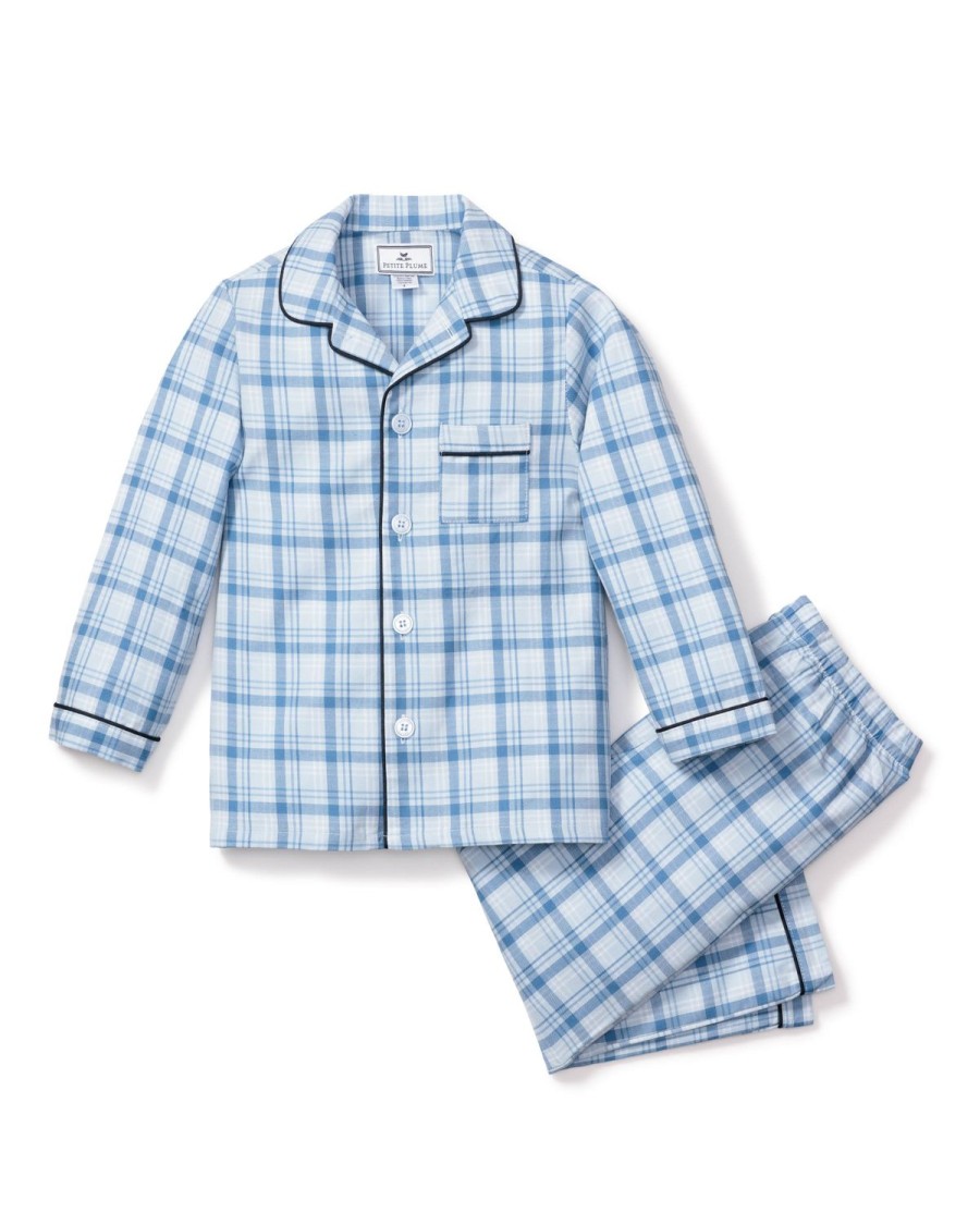 Kids Petite Plume Pajamas | Kid'S Twill Pajama Set In Seafarer Tartan