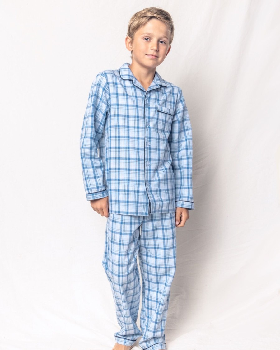 Kids Petite Plume Pajamas | Kid'S Twill Pajama Set In Seafarer Tartan