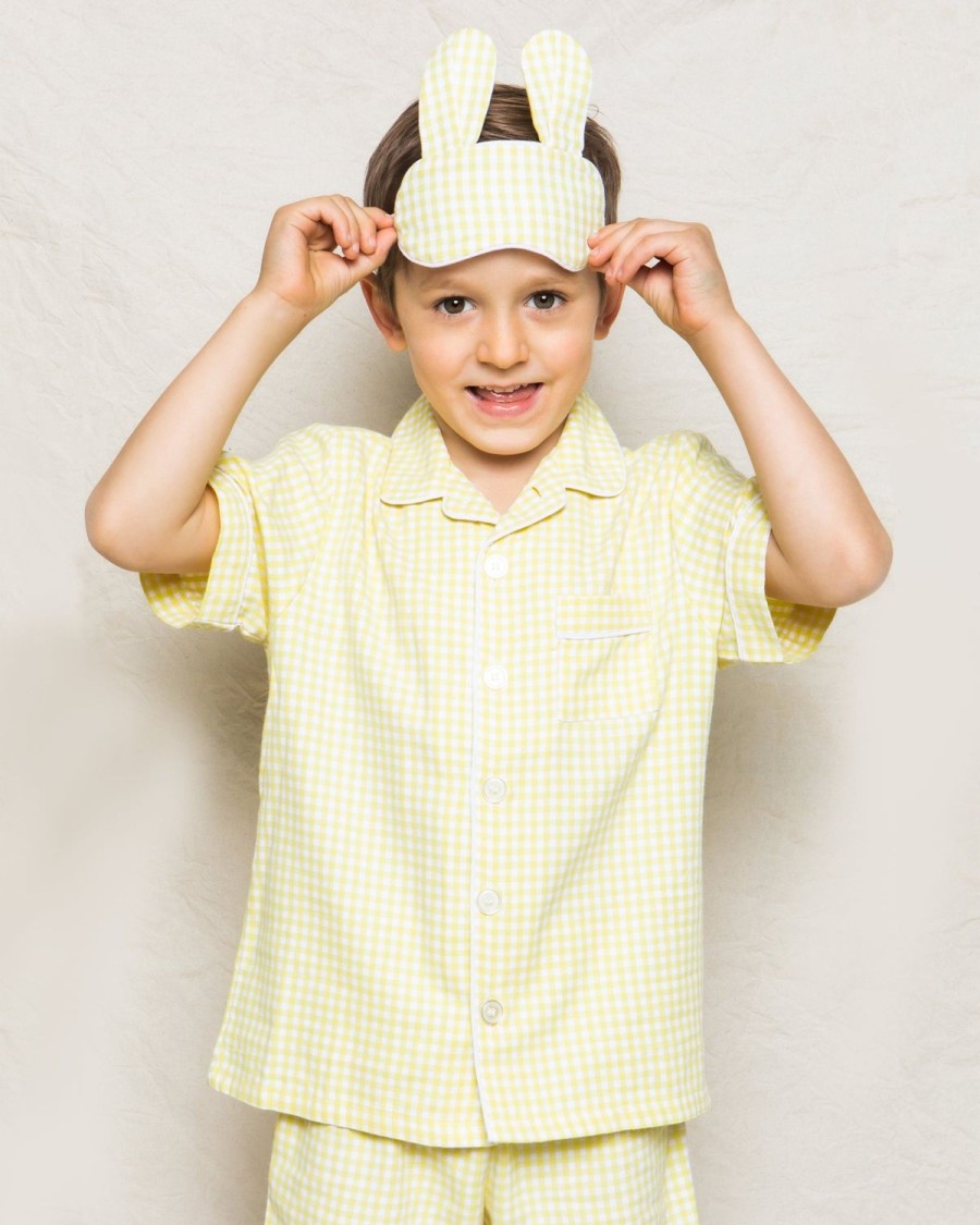 Kids Petite Plume Slippers & Accessories | Kid'S Twill Bunny Sleep Mask In Yellow Gingham