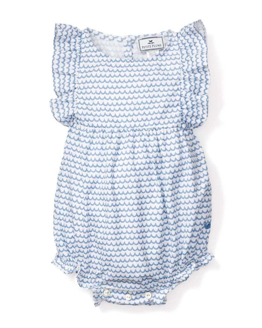 Kids Petite Plume Rompers | Baby'S Twill Ruffled Romper In La Mer