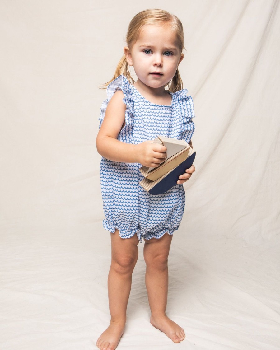 Kids Petite Plume Rompers | Baby'S Twill Ruffled Romper In La Mer