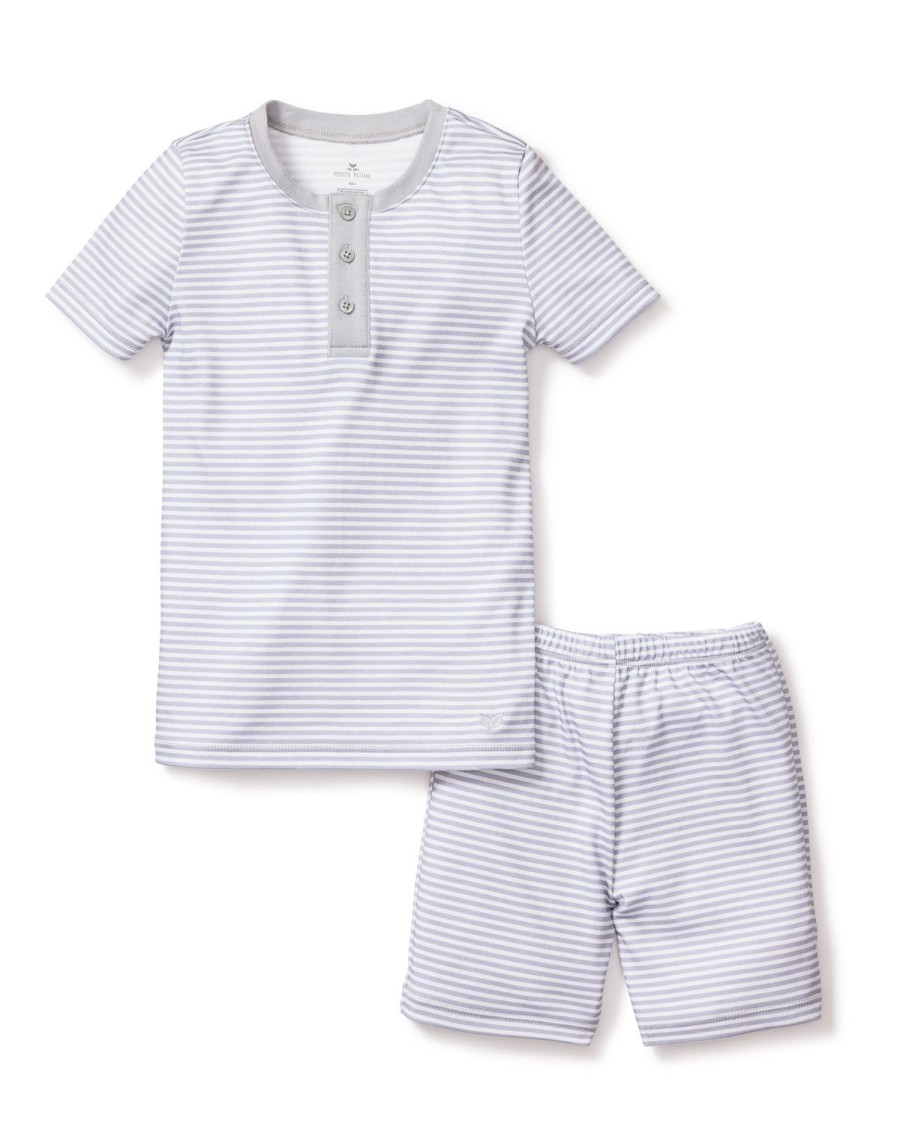 Kids Petite Plume Pajamas | Kid'S Pima Snug Fit Pajama Short Set In Grey Stripes