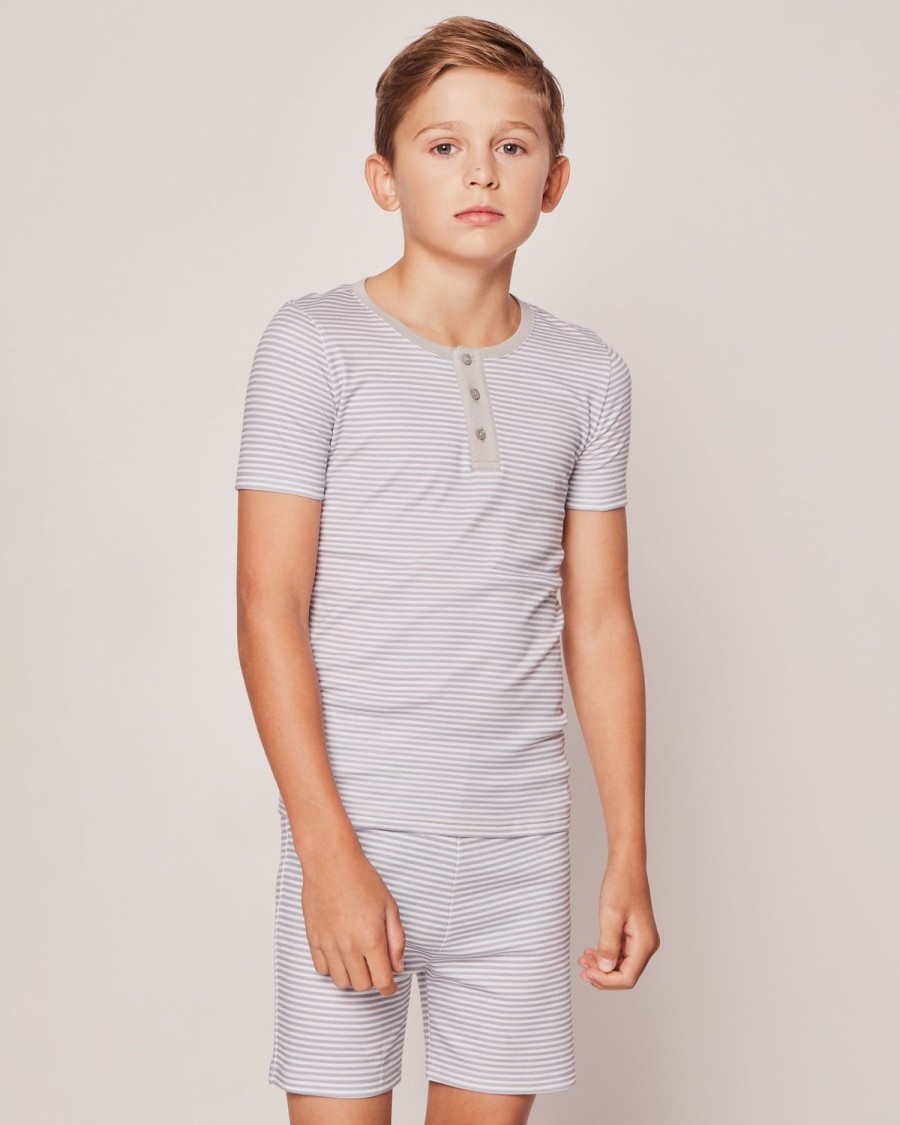 Kids Petite Plume Pajamas | Kid'S Pima Snug Fit Pajama Short Set In Grey Stripes