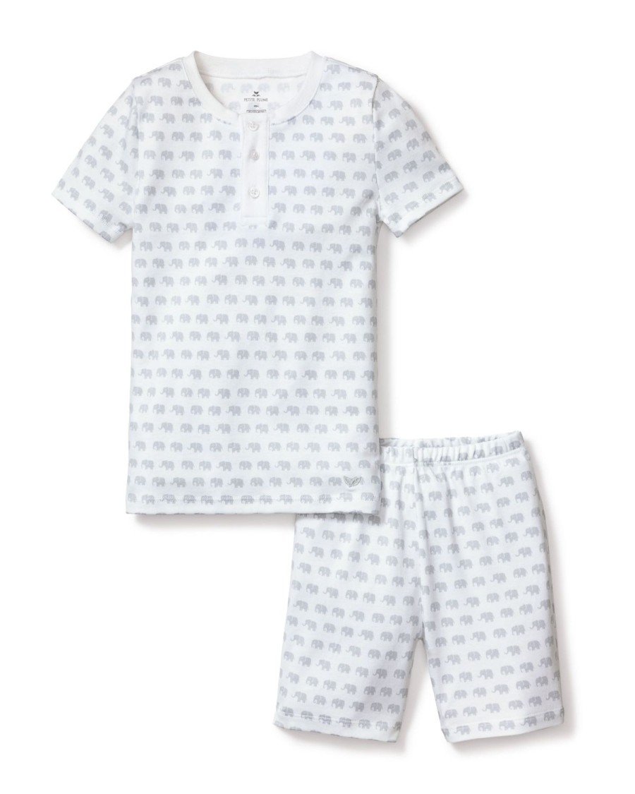 Kids Petite Plume Pajamas | Kid'S Pima Snug Fit Pajama Short Set In Grey Elephants