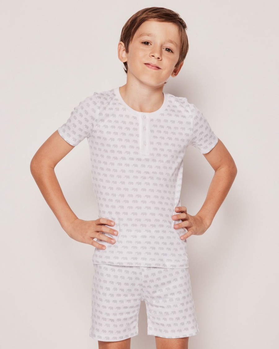 Kids Petite Plume Pajamas | Kid'S Pima Snug Fit Pajama Short Set In Grey Elephants