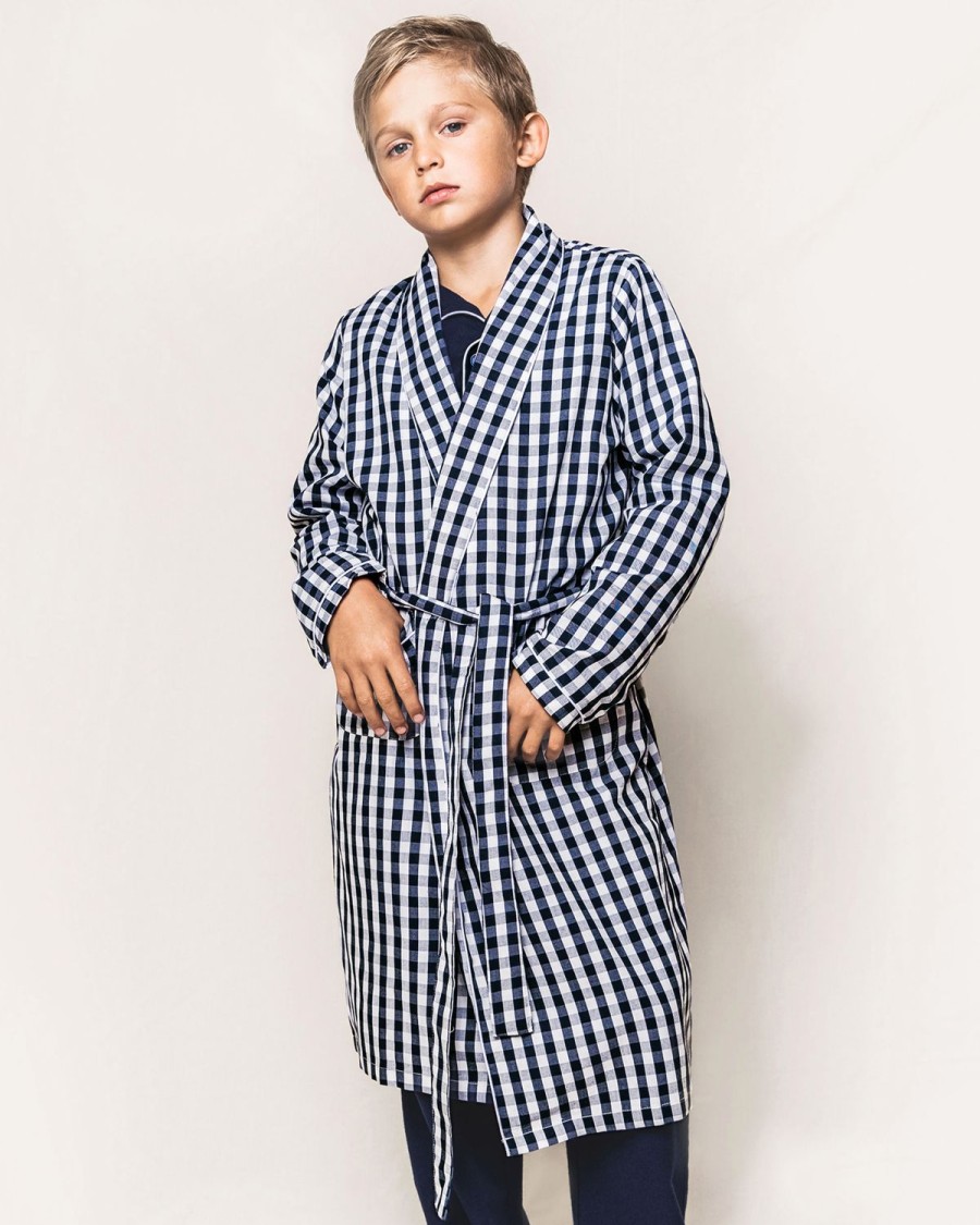 Kids Petite Plume Robes | Kid'S Twill Robe In Navy Gingham