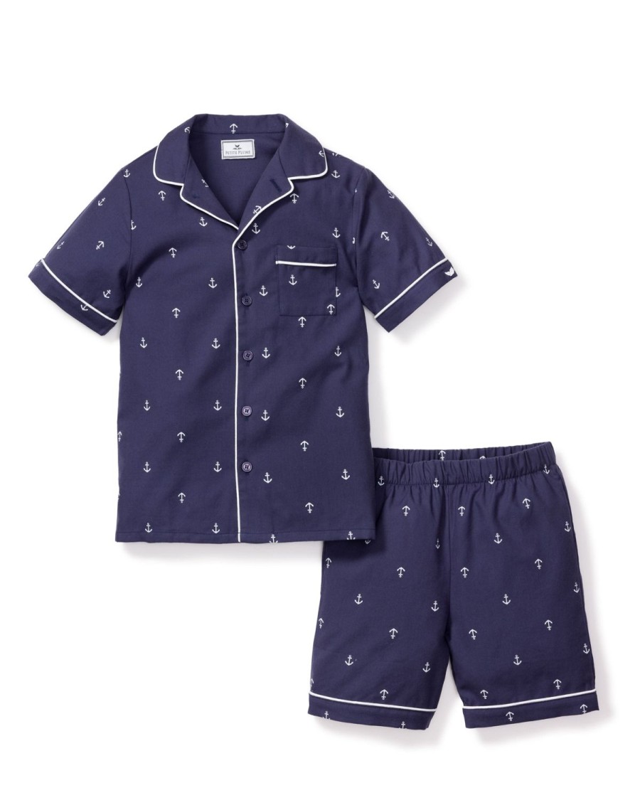 Kids Petite Plume Pajamas | Kid'S Twill Pajama Short Set In Portsmouth Anchors