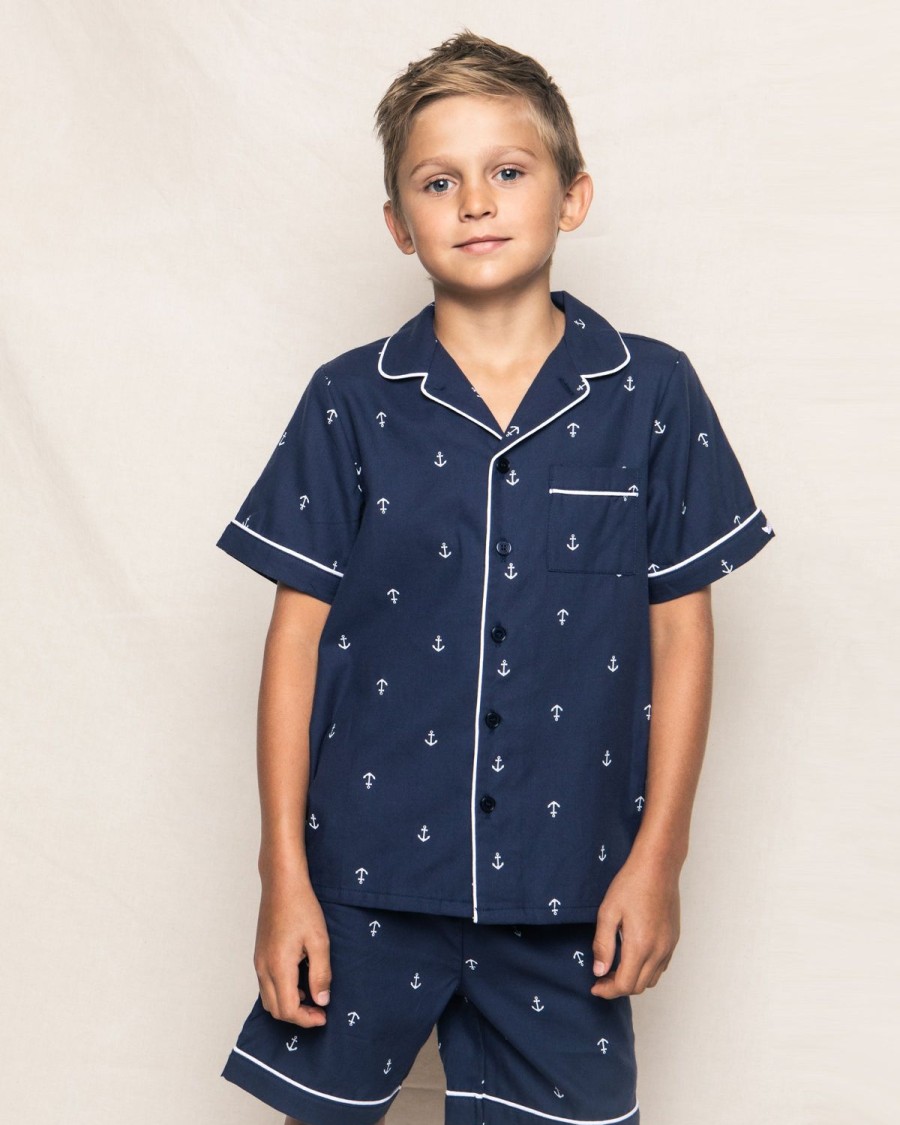 Kids Petite Plume Pajamas | Kid'S Twill Pajama Short Set In Portsmouth Anchors