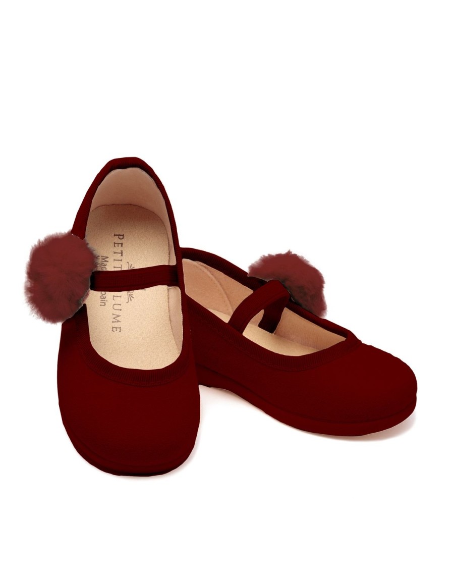 Kids Petite Plume Accessories | Kid'S Delphine Slipper In Bordeaux Suede With A Festive Pom