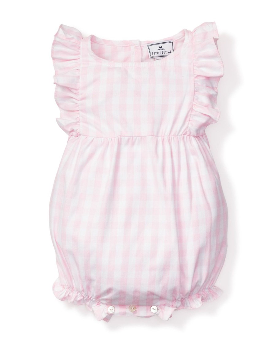 Kids Petite Plume Rompers | Baby'S Twill Ruffled Romper In Pink Gingham