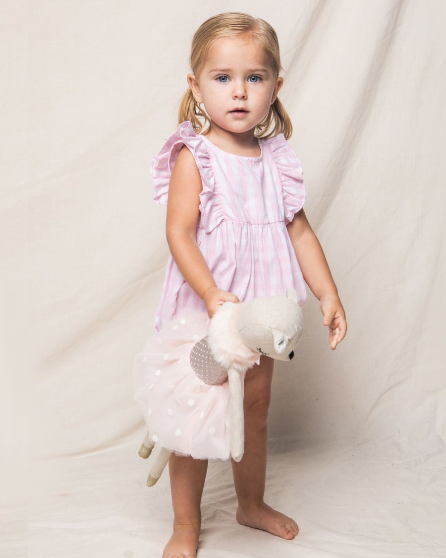 Kids Petite Plume Rompers | Baby'S Twill Ruffled Romper In Pink Gingham