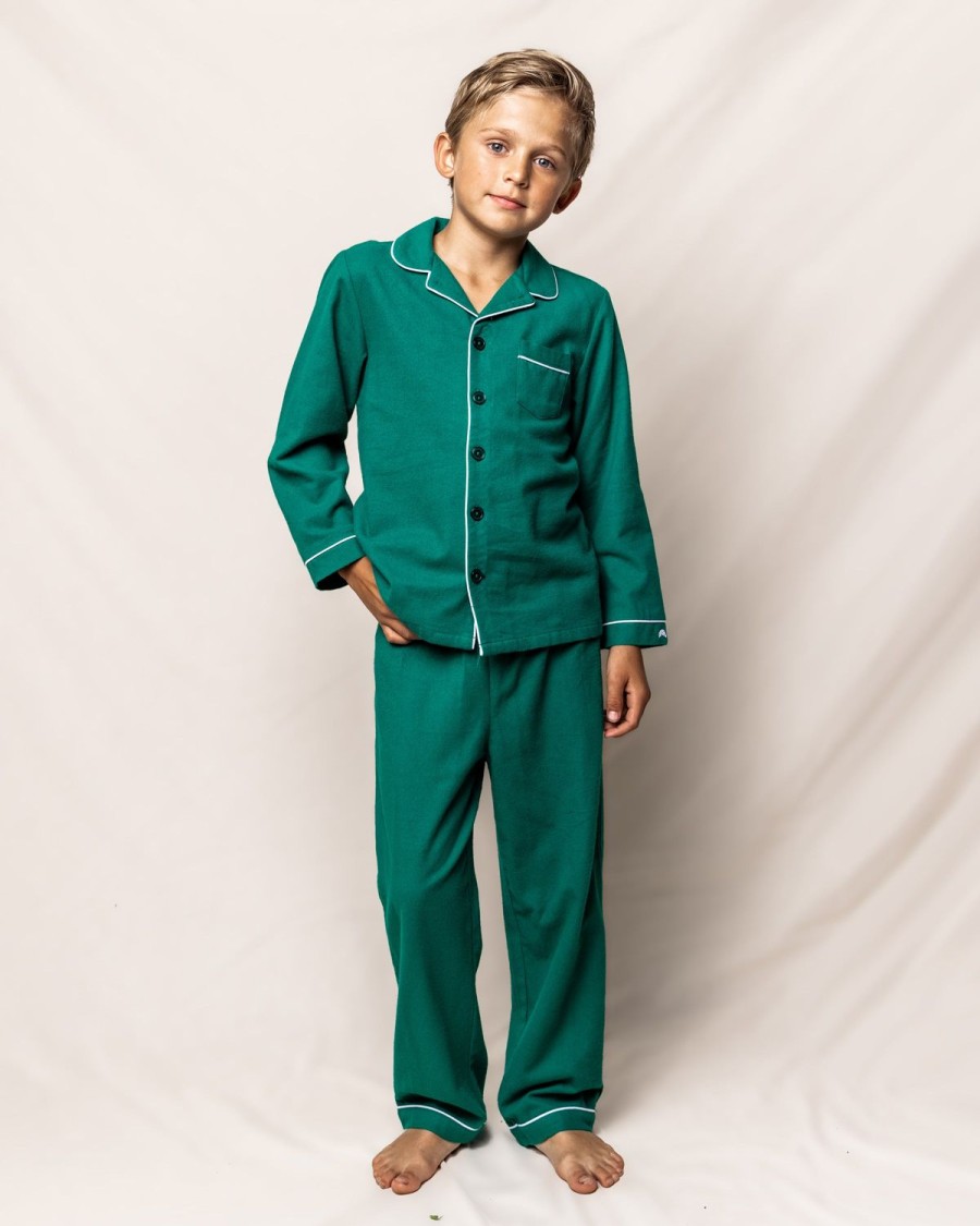 Kids Petite Plume Pajamas | Kid'S Flannel Pajama Set In Forest Green