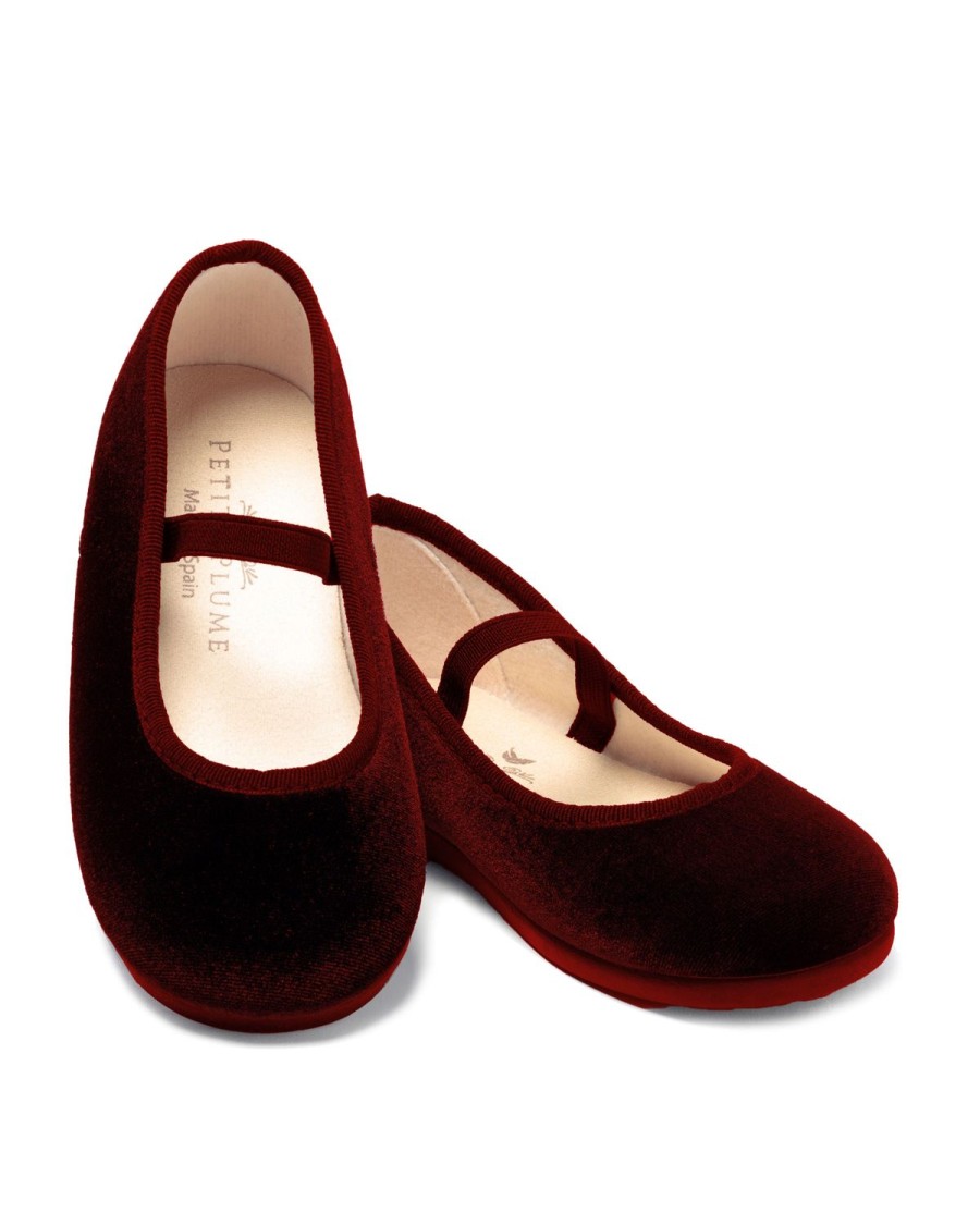 Kids Petite Plume Accessories | Kid'S Delphine Slipper In Bordeaux Velvet