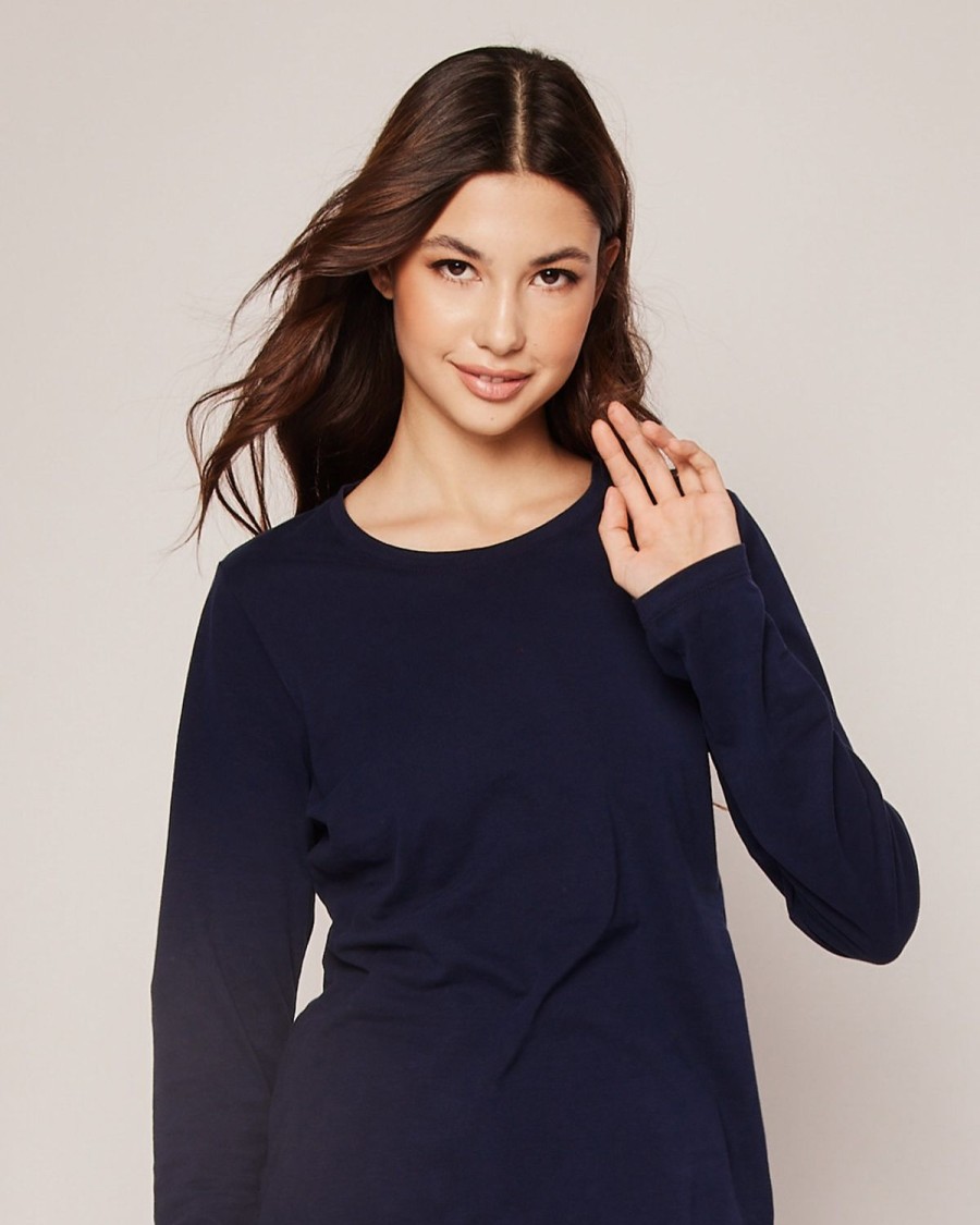 Women Petite Plume | Women'S Pima Long Sleeve Top In Navy