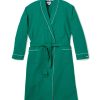 Women Petite Plume | Women'S Flannel Robe In Forest Green With White Piping